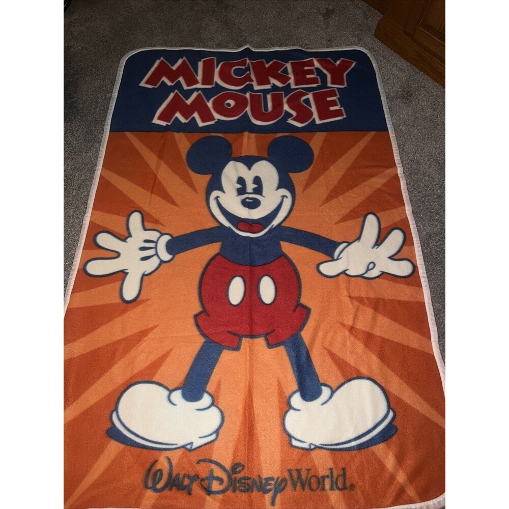 Disney Parks Mickey Mouse Fleece Throw Blanket Lightweight Orange Excellent Cond